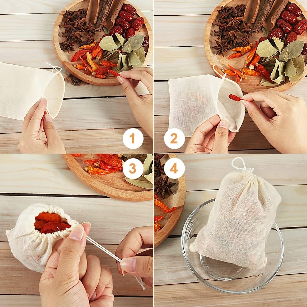 YQL Spice Bags for Cooking,30PCS 4x6 Inch Muslin Bags with Drawstring Tea Filter Bags Cheesecloth Bags for Straining Reusable Natural Cotton Sachet/Herb Bags โ image 3