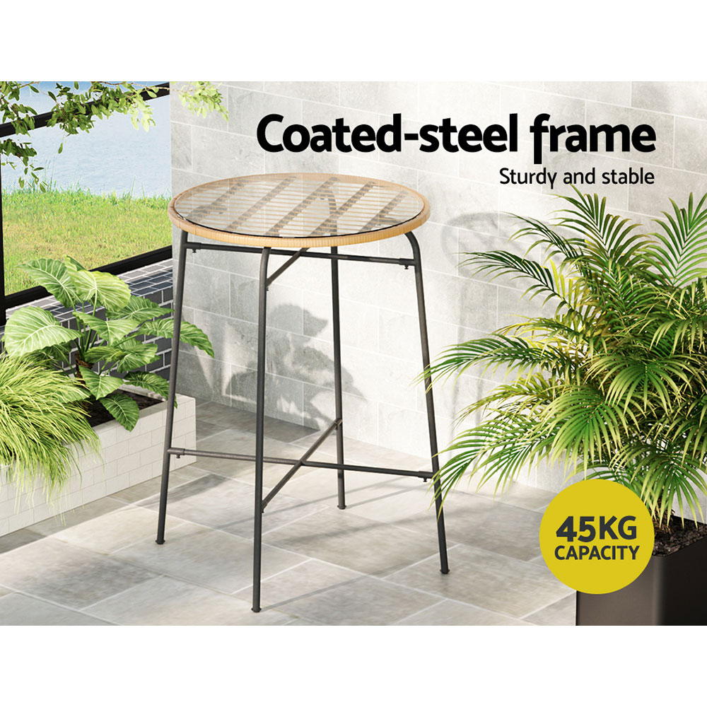 Gardeon Outdoor Bar Table Wicker Dining Bistro Patio Balcony Glass Table Steel โ image 5