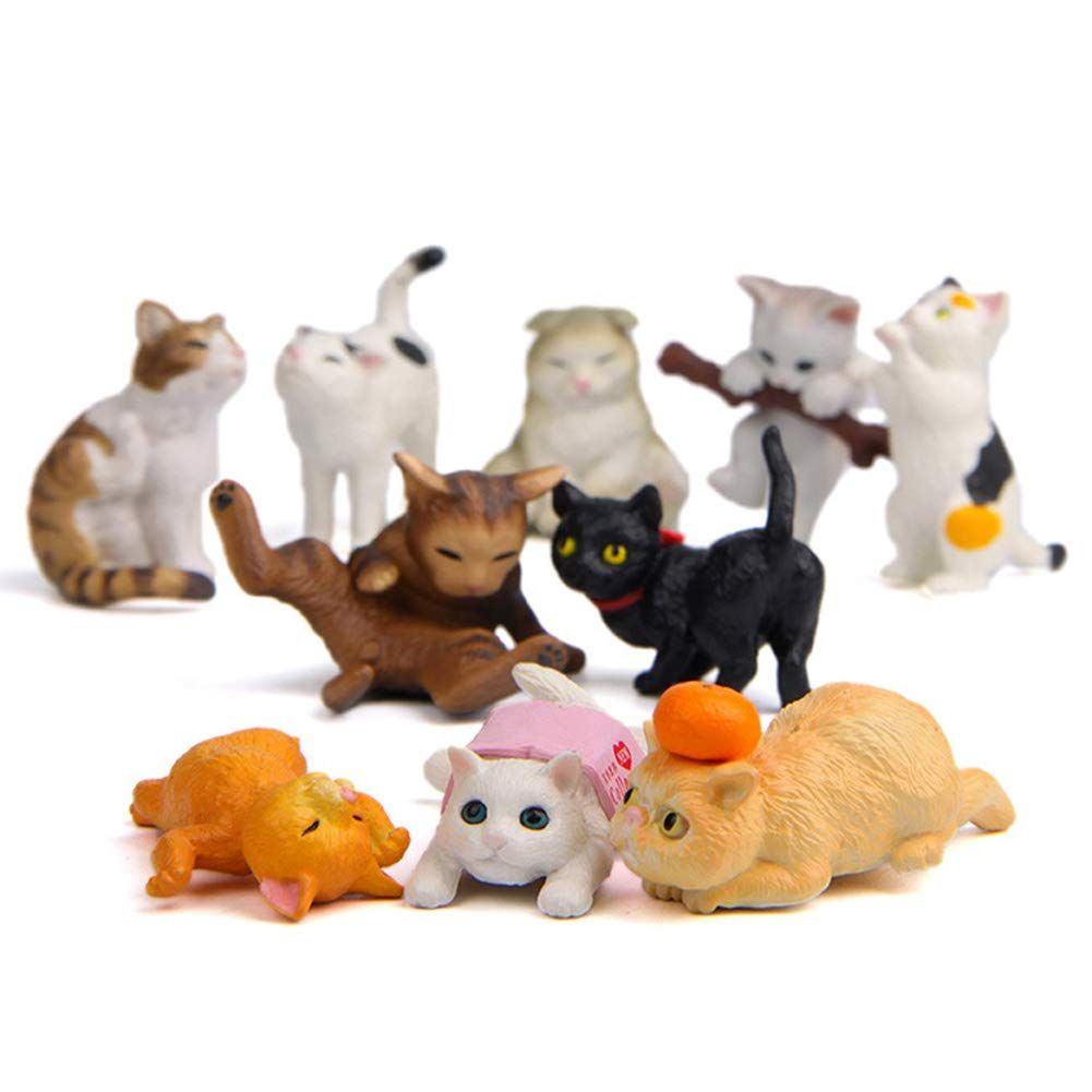 10 Pcs Miniature Cat Figurines Character Toy Cake Toppers, Mini Cat Animal Figures Collection Playset Desk Decoration — image 3