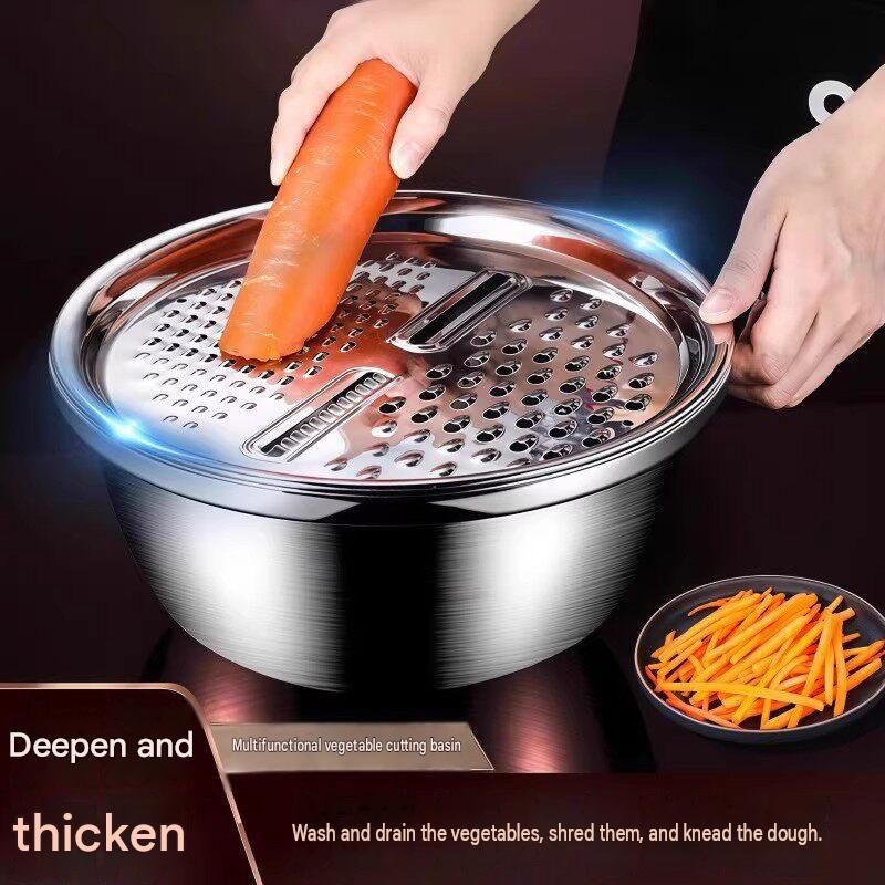 Home Salad Preparation Kit-Multifunctional Stainless Steel Vegetable Grater Bowl Set and Silicone Spatula - 28cm Kitchen Prep Tool for Slicing, Shredding โ image 2