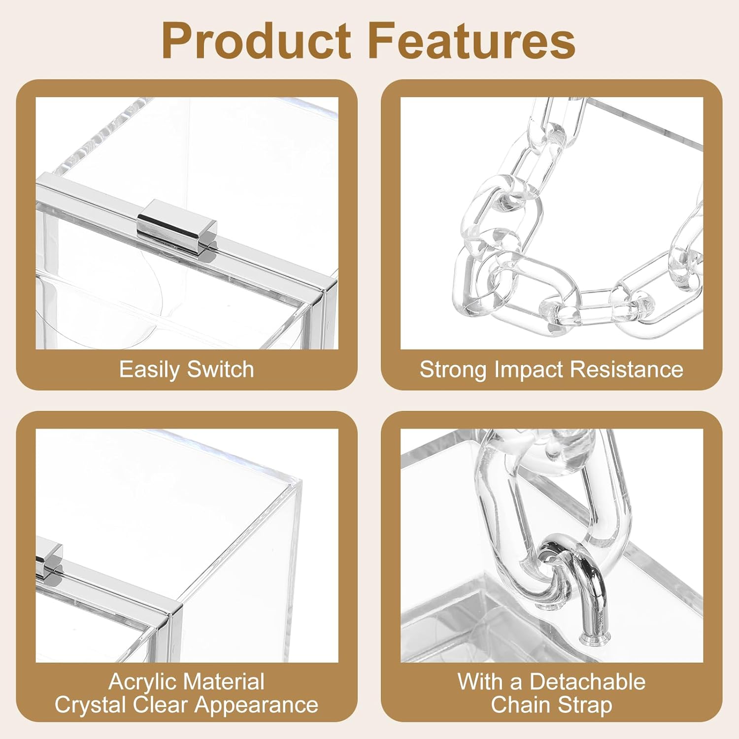 Women Acrylic Clear Clutch Purses Square Evening Handbag Box Purse for Wedding Prom Party, Transparent/Silver — image 4