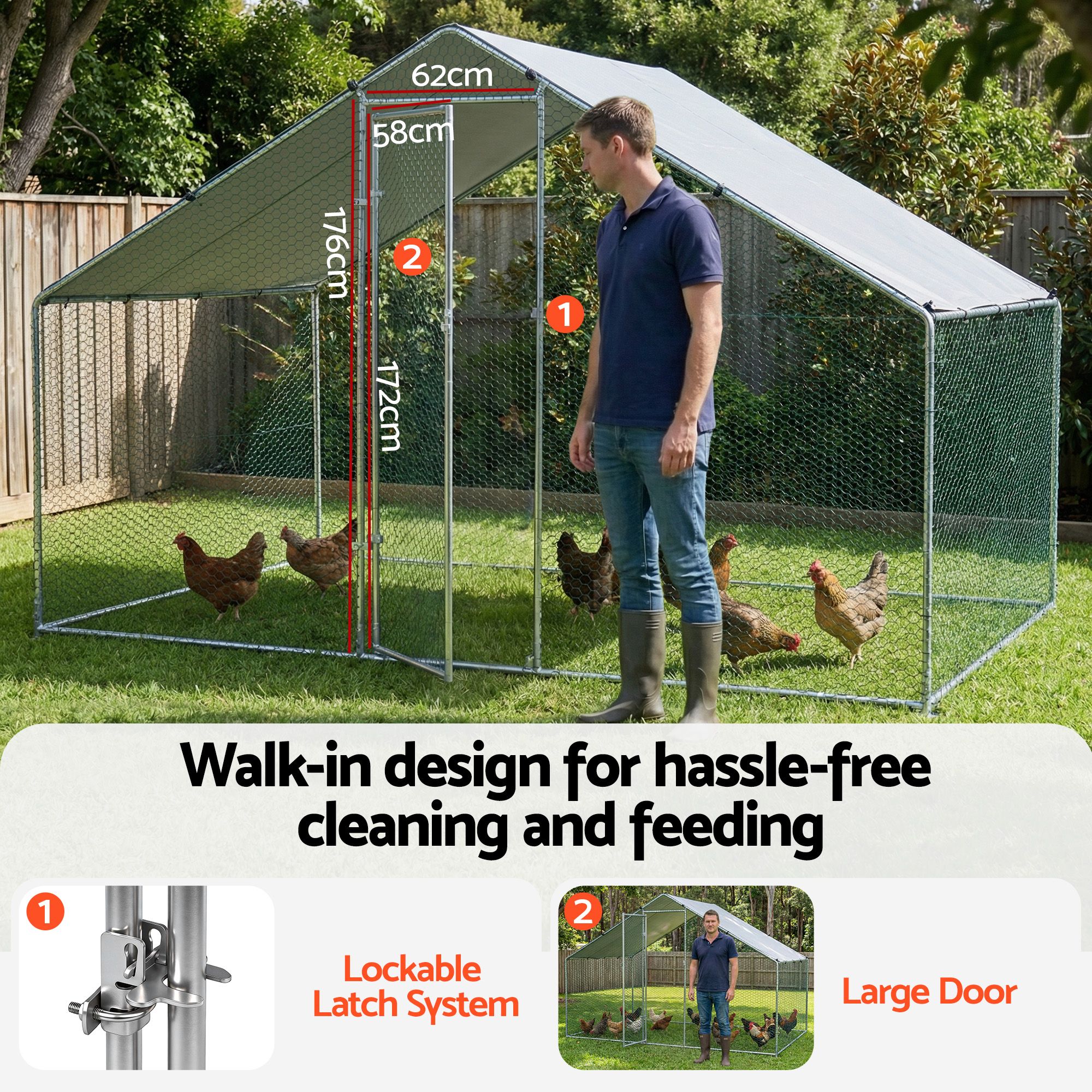 i.Pet Chicken Coop Rabbit Hutch Outdoor Run Walk in Hen Cage Ferret House 3x2x2m โ image 5