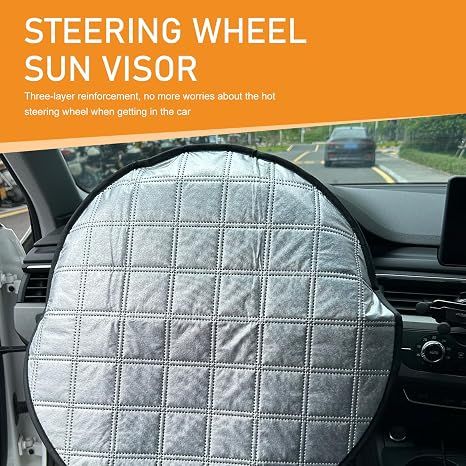2Pcs Car Steering Wheel Cover Sun Shade, Aluminum Film Car Wheel Cover Heat Insulation Cooling, Thickened Anti-aging Foldable Reflective Protector, for Most โ image 4