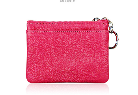 Genuine Leather Coin Purse Mini Wallet with Triple Zipper Pockets Key Ring Holder Pouch for Cash & Cards - Rose gold — image 3