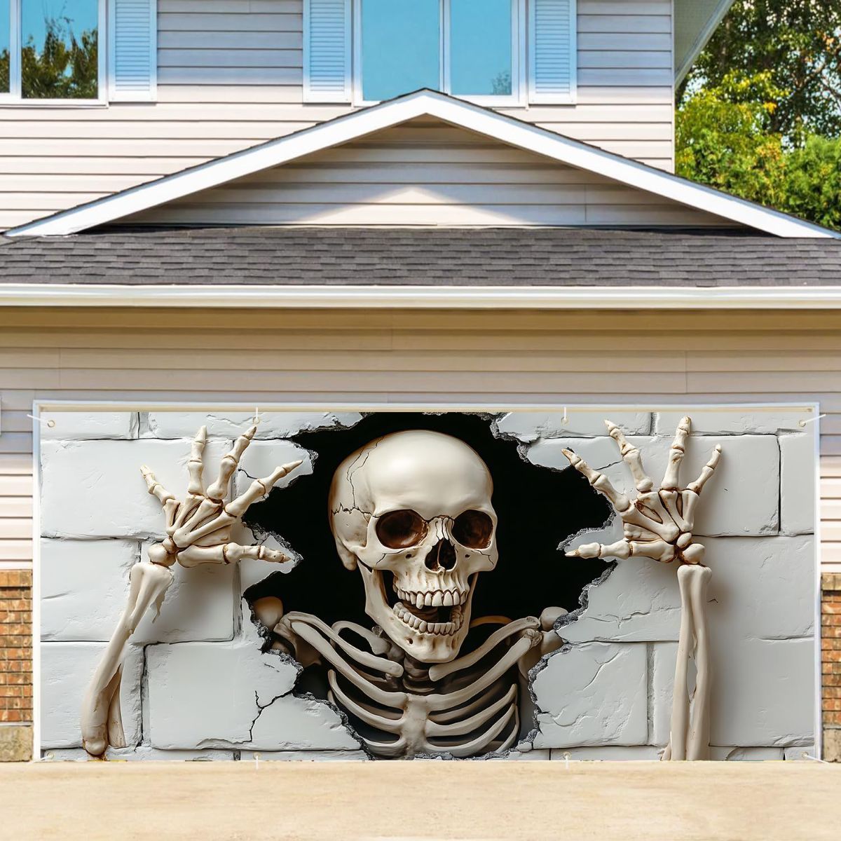 Halloween Garage Door Cover Halloween Decorations Outdoor Hanging Banner Garage - White - Size 7 × 8ft