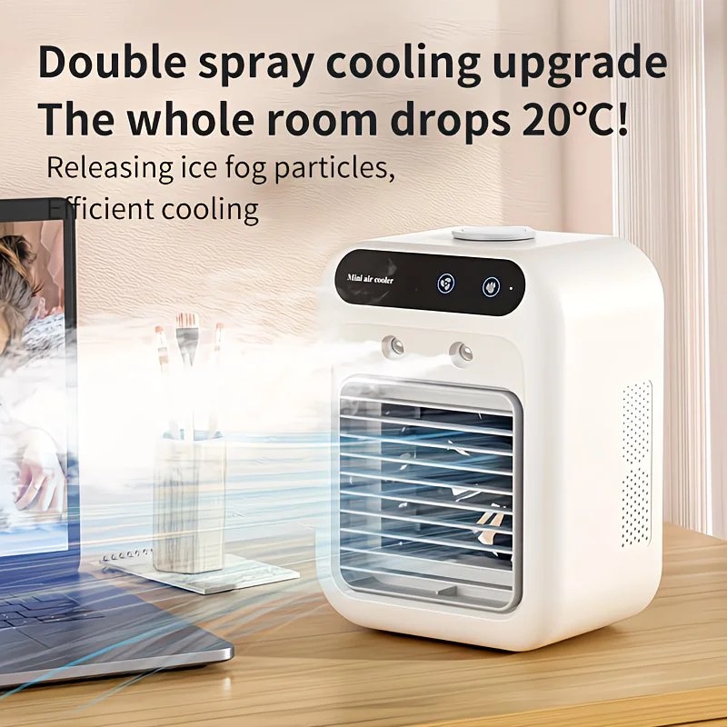 USB rechargeable mini air conditioning fan, supports USB/wireless charging. Features 3-speed wind, cooling, and humidification levels. Powered by a lithium — image 6