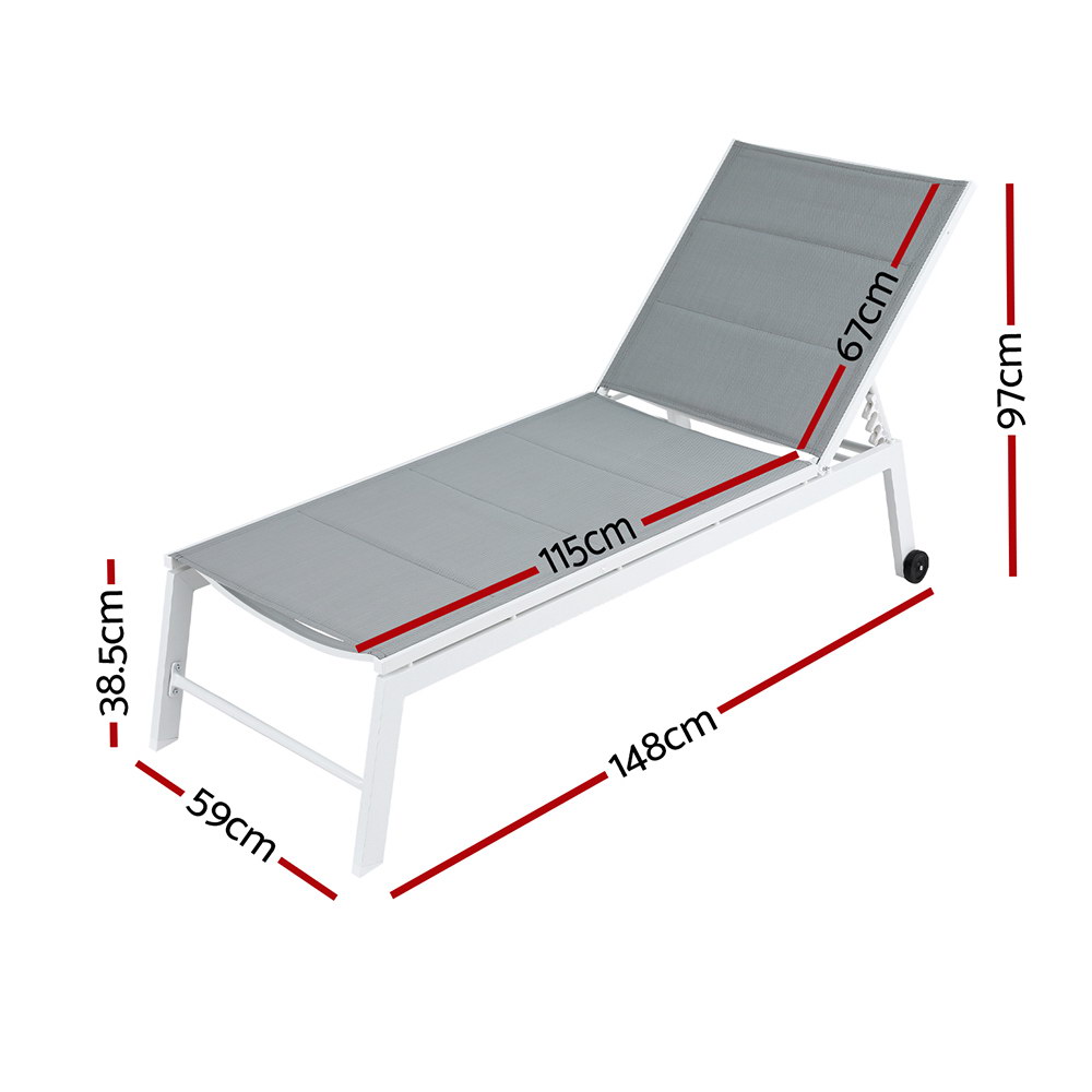 Gardeon Sun Lounger Chaise Lounge Wheels Patio Furniture Outdoor Setting White โ image 2