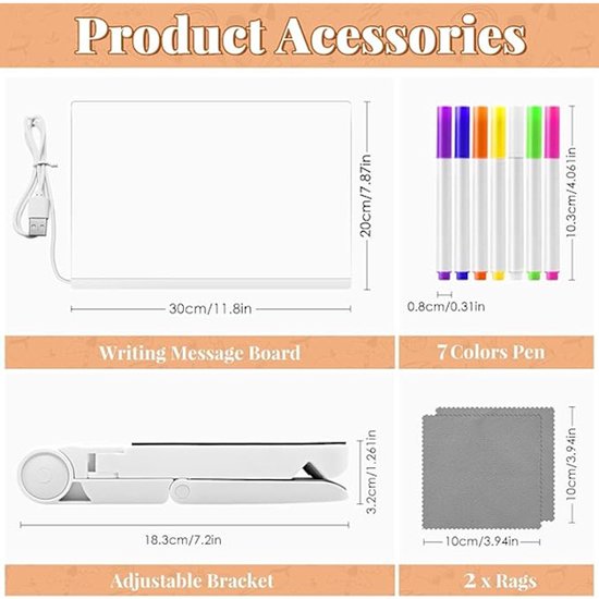 Drawing board - Colored LED whiteboard - Illuminated acrylic whiteboard - Illuminated memo board stand - Glass panel with LED lights and 7 pens - For school — image 4