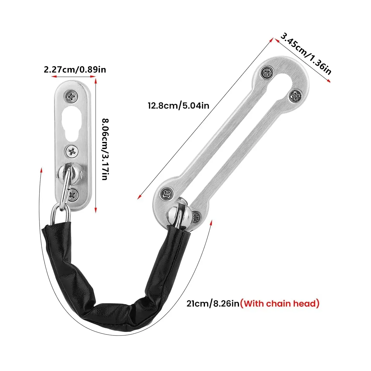 Home Security Door Chain Stainless Steel Guard Slide Screws Front Secure Catch - Black โ image 4