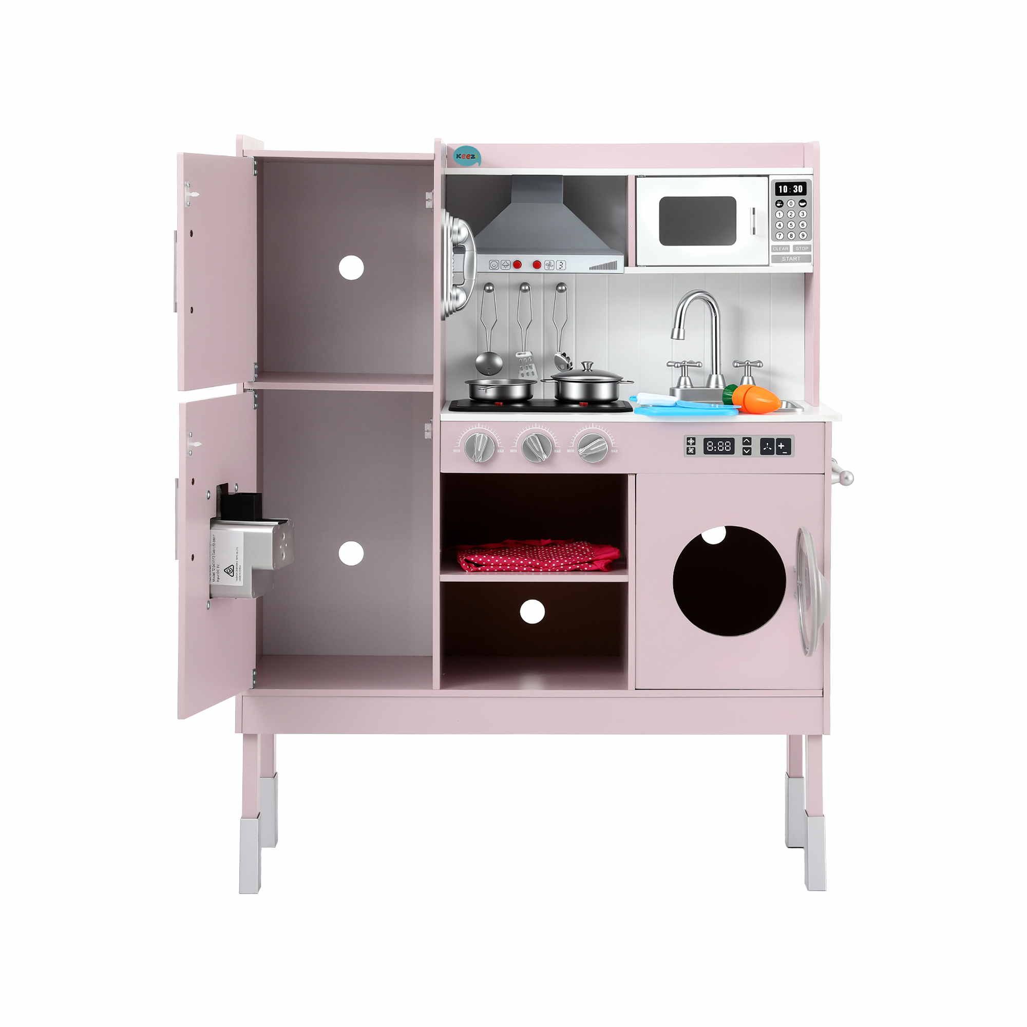 Keezi 102cm Wooden Pretend Kitchen Playset With Apron And Food Set1 Pink — image 3