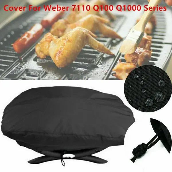Waterproof 210D Oxford Grill Cover Compatible with Weber Q1000 and Q1200 Portable Gas Grills, Black, 67 × 44 × 32 cm — image 2