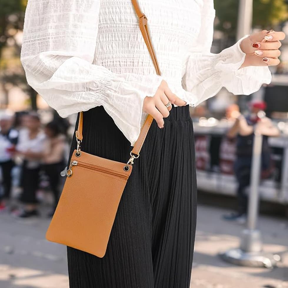 19cm x 12.5cm Mobile Phone Bag with Shoulder Strap, Lychee Texture Handbag in Yellow — image 3