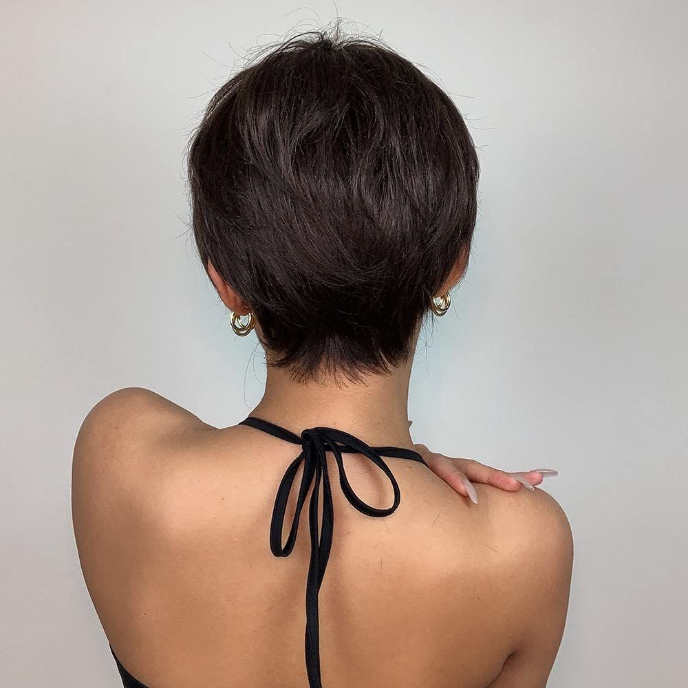 Black-brown Wig With Bangs Synthetic Wigs For Black Women Natural Wave Short Wigs for Women bouncy without fake shine — image 2
