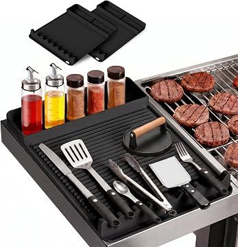 2 Pack Silicone Grill Tool Mat ，16 x 11.5 Inch Heat Resistant Non‑Slip BBQ Utensil Mat, Outdoor Cooking Camping Tailgating Accessories, Practical Father's Day