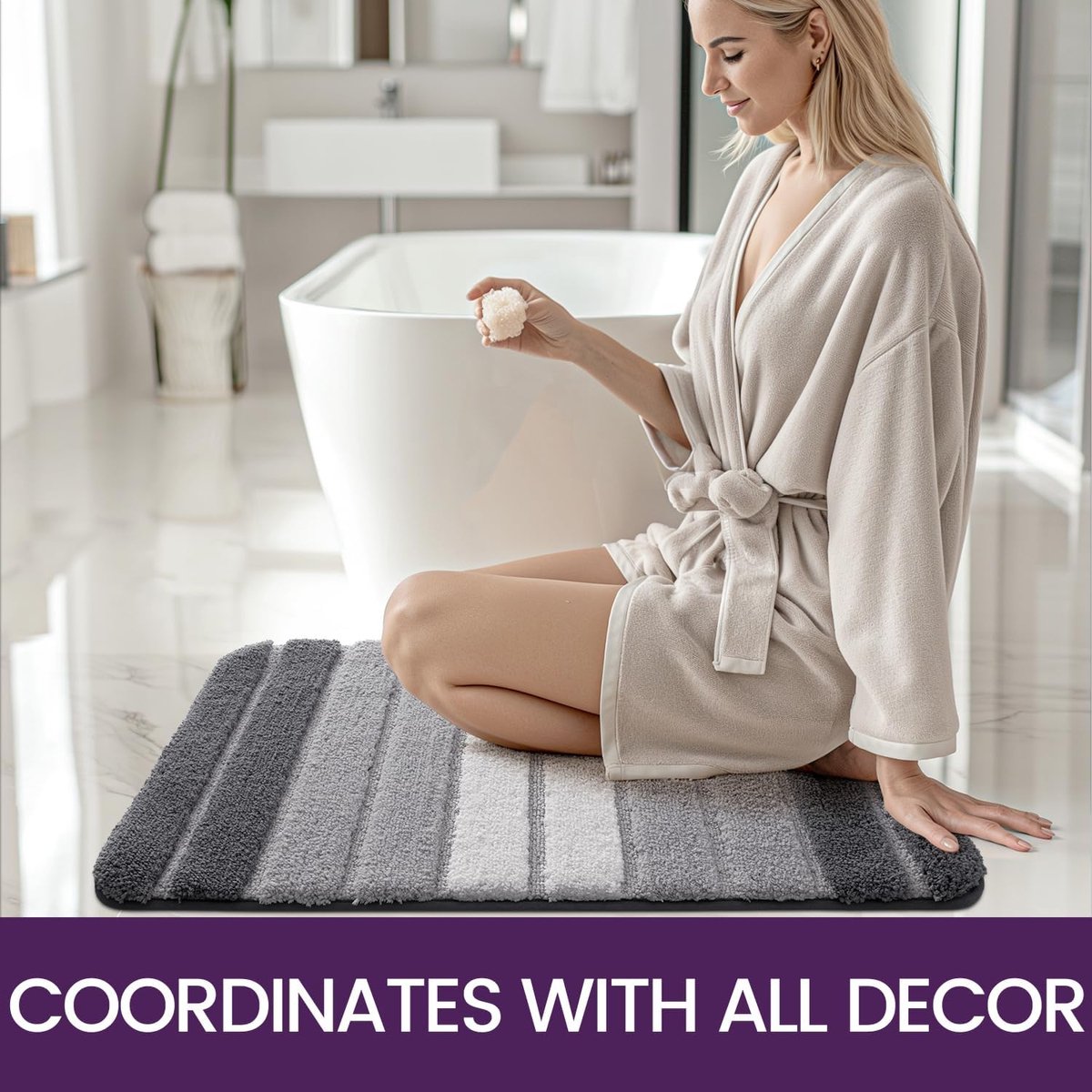 Living room carpet - Bathroom carpet - Non-slip bath mat - 40 × 60 cm - Absorbent underlay - Machine-washable carpet with soft water microfiber - Suitable for — image 5