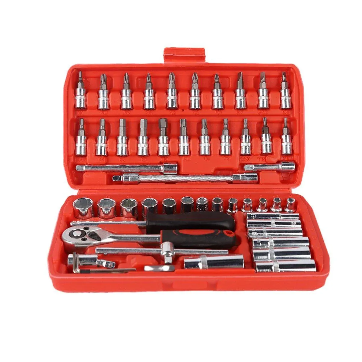 53PCS Metric Deep Socket Set 1/4" Drive Wrench with Flexible Extension Bar Tools — image 2