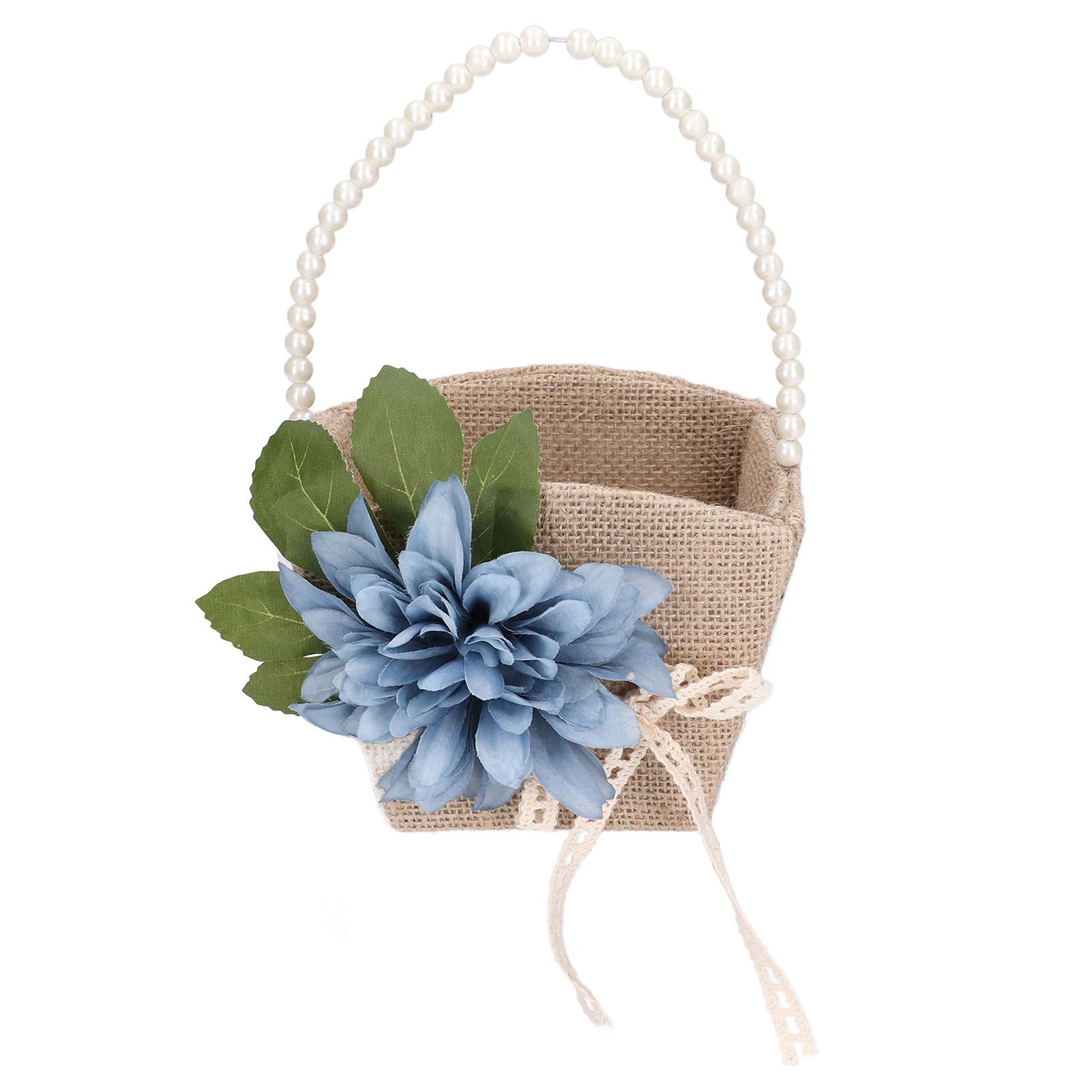 Flower Girl Basket Retro Linen Lovely Appearance Pearl Handle Light Weight Pearl Portable Flower Basket for WeddingsNumber 1 โ image 2