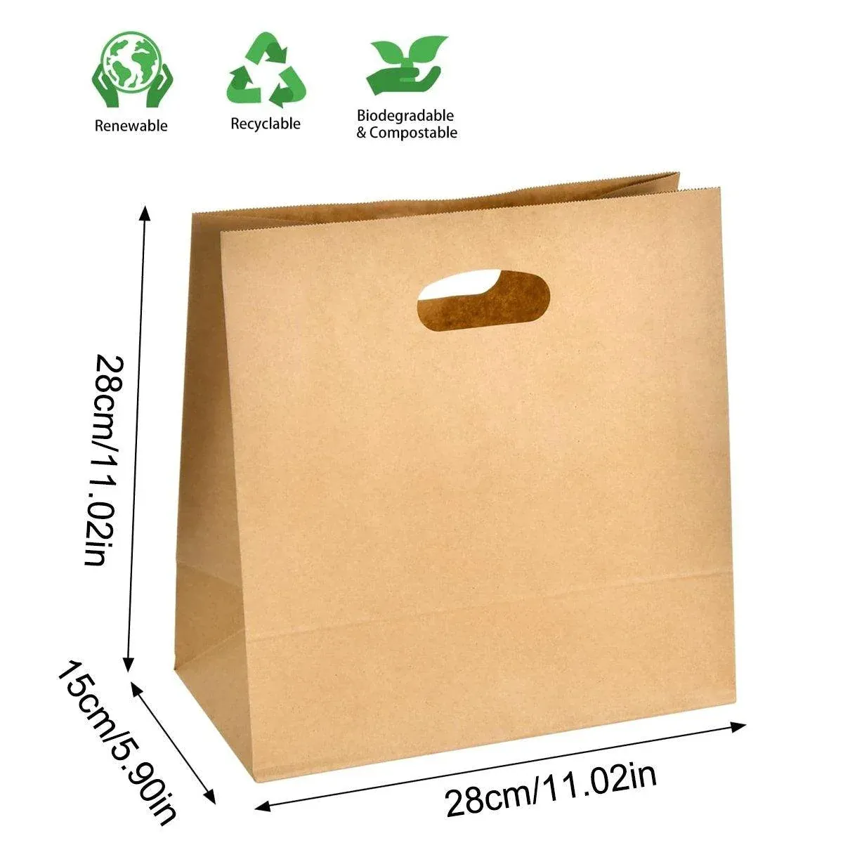 50PCS Scooped Kraft Paper Tote Bags Gift Bags for Party Wedding Packaging โ image 3