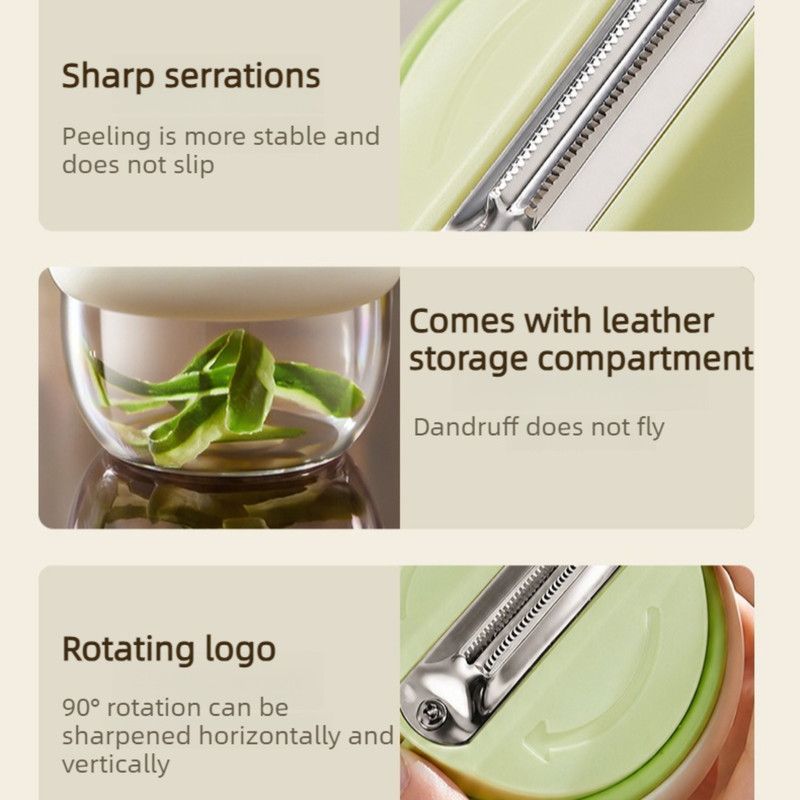 Rotatable Vegetable Peeler with Peel Storage Container, Anti-Splash Stainless Steel Peeling Tool—Green — image 6