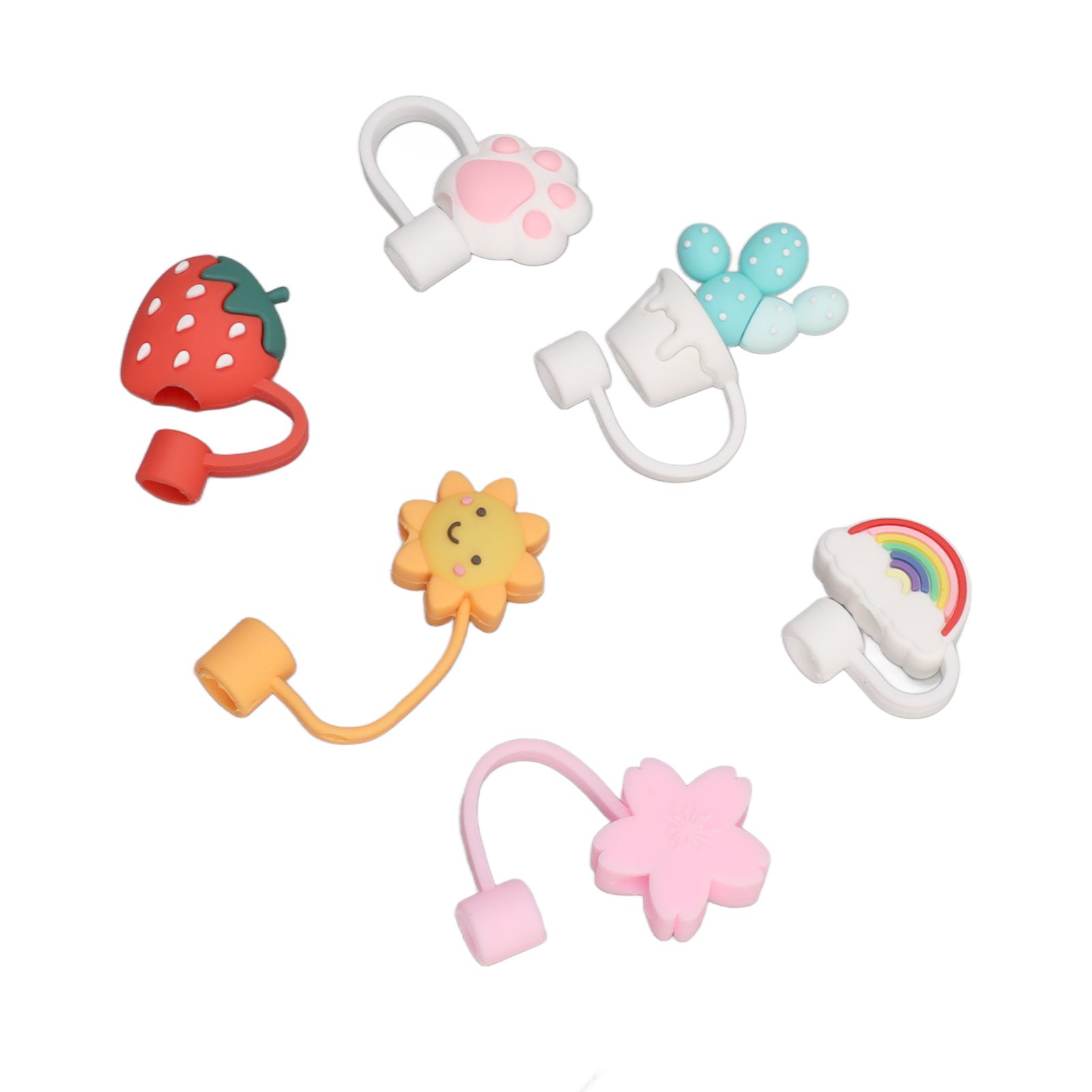 6Pcs Straw Cover Cap Cute Cartoon Reusable Silicone Toppers Drinking Tips Lids Plugs Type B — image 5