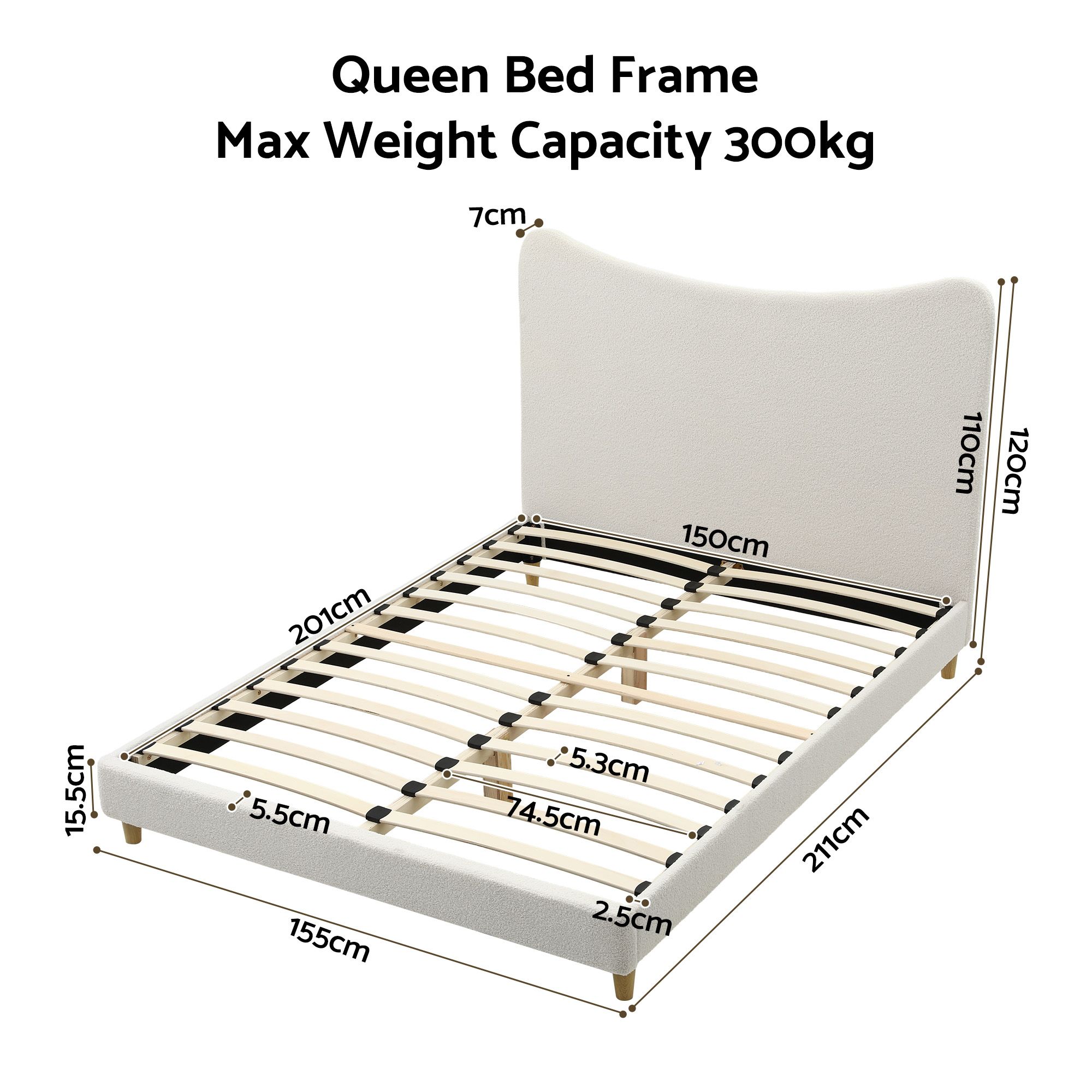 Artiss Queen Bed Frame with Boucle Headboard, Beige, 300kg Capacity โ image 3