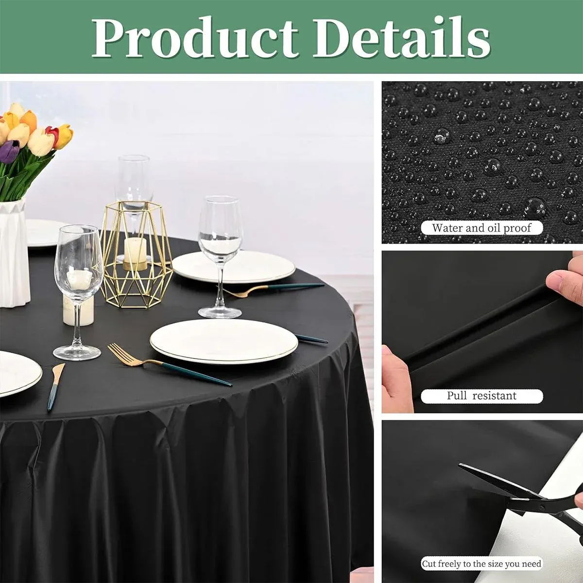 10pcs Round Tablecloth Solid Color Waterproof PEVA Table Cover 213cm Diameter - Red — image 6