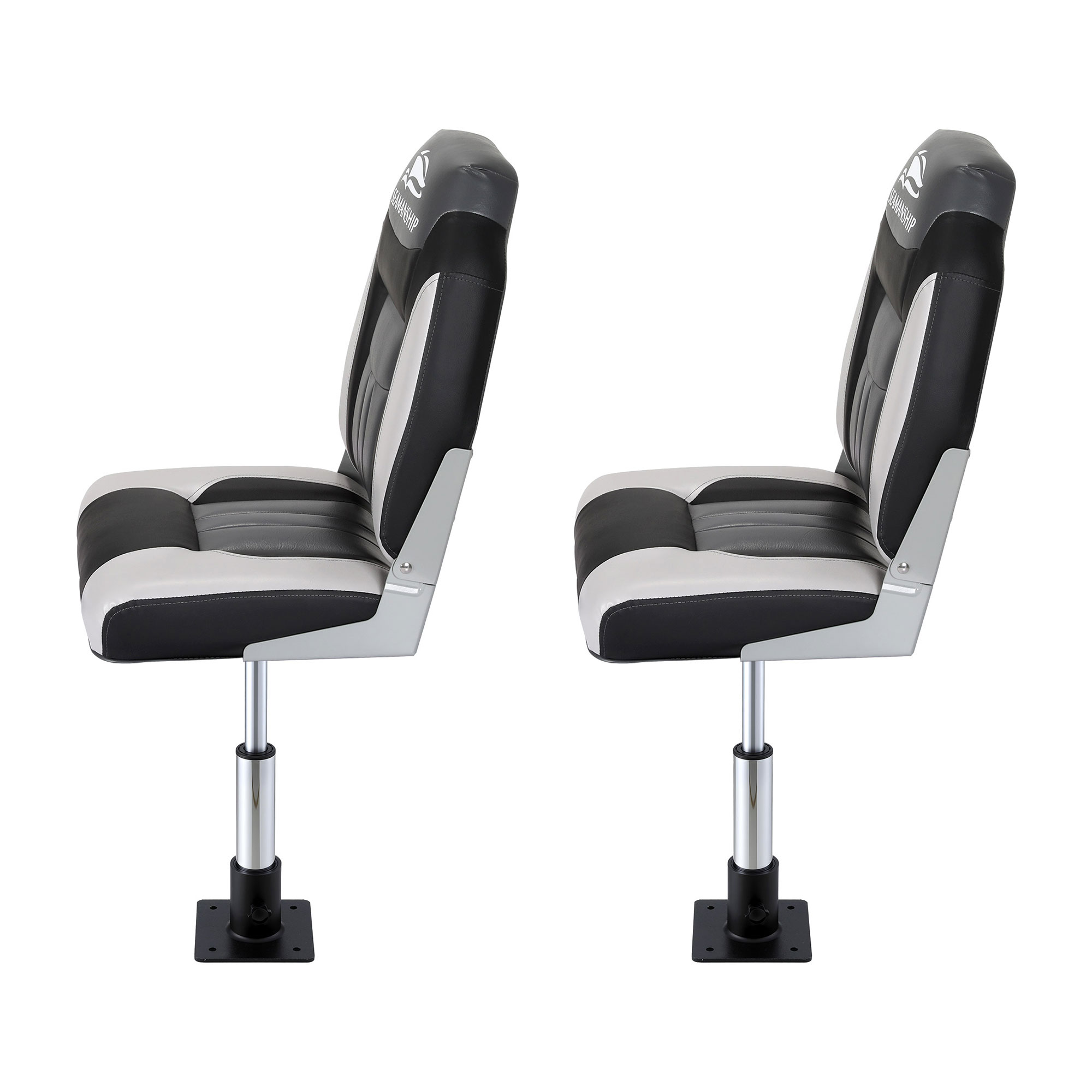 Seamanship 2X Folding Boat Seats with 2X Adjustable Pedestals 34–46cm Marine Seat Swivel High Back 12cm Padding Black — image 3