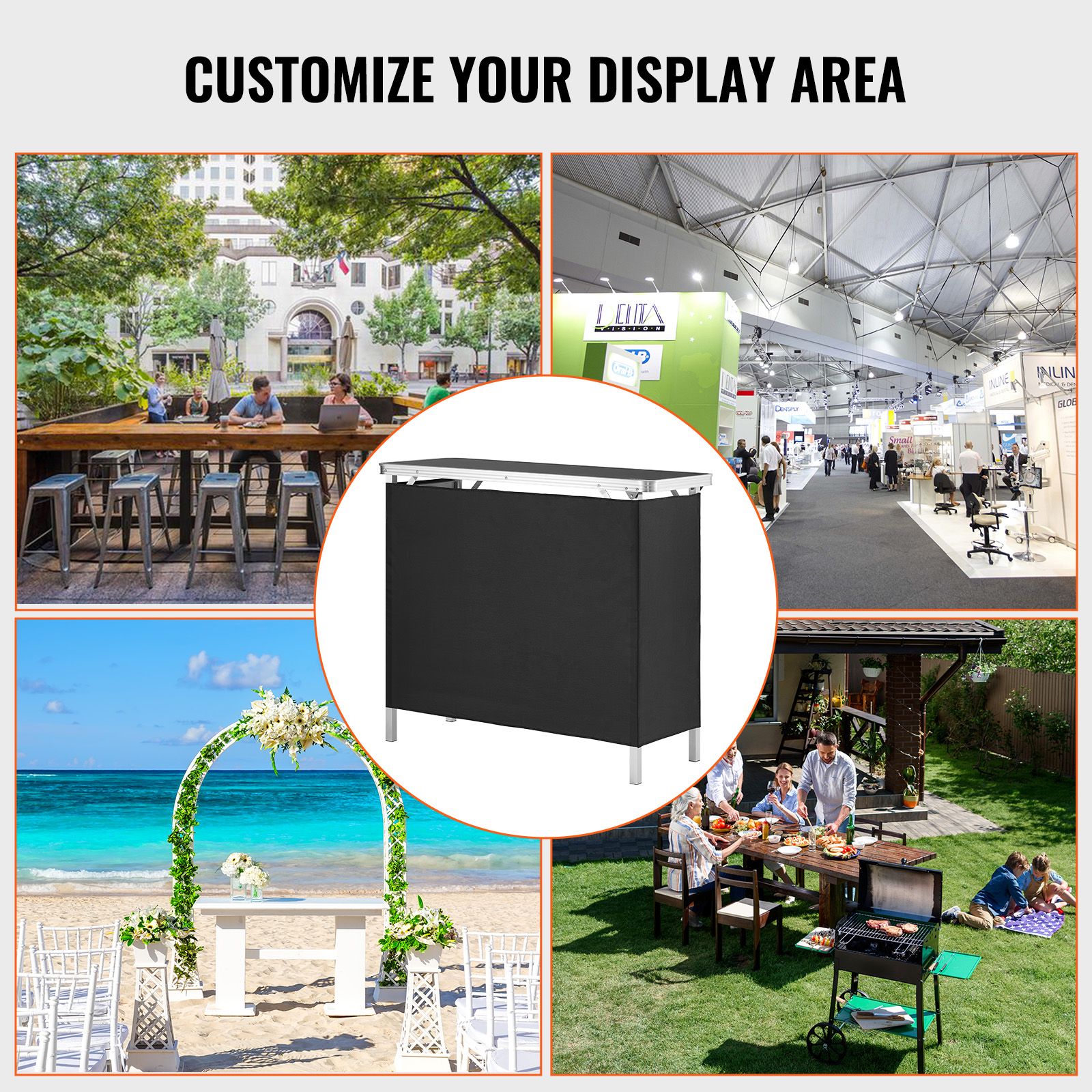 Folding Portable Bar Table, Tradeshow Podium Table for Indoor, Outdoor, Party, Picnic, Exhibition, Includes Carrying Case, Storage Shelf and Black Skirt โ image 6