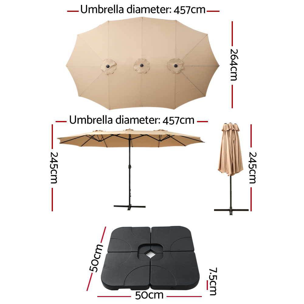 Instahut 4.57m Outdoor Umbrella w/Base Stand Beach Pole Garden Tilt Beige โ image 2