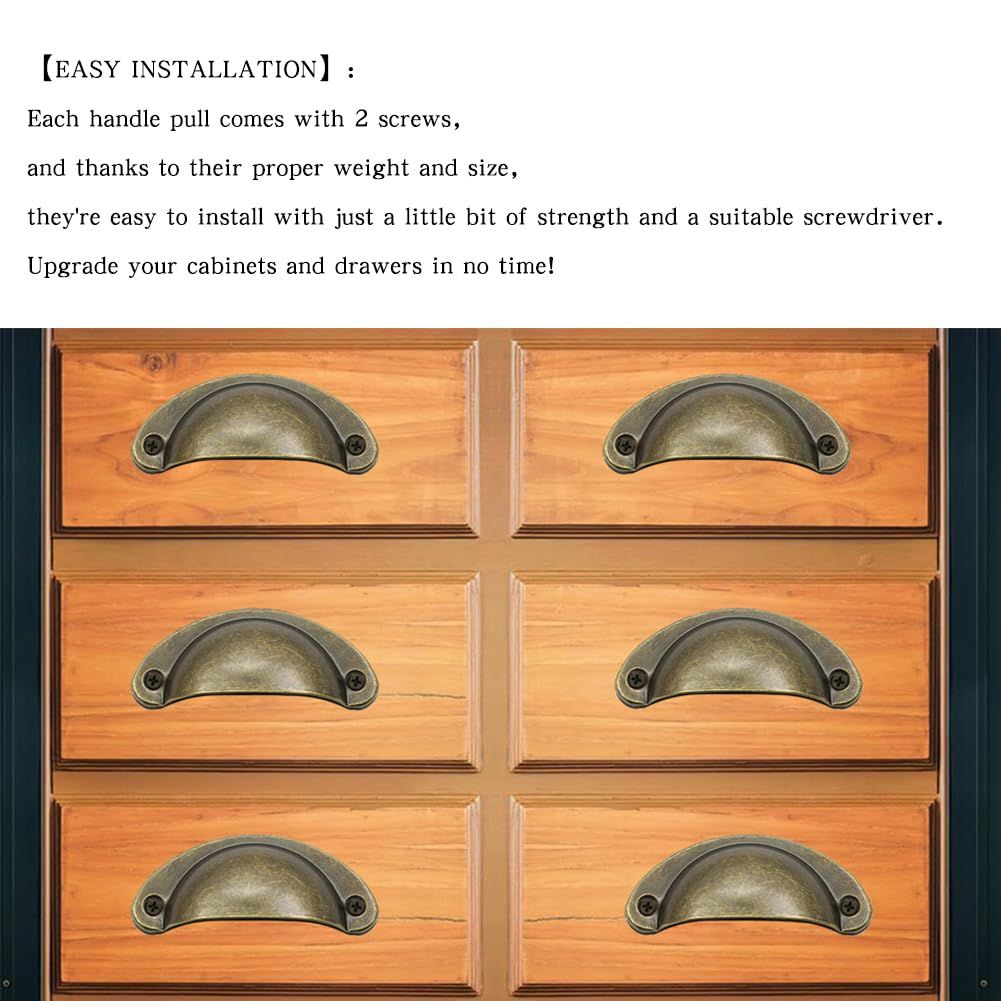Antique Cabinet Cup Handles, 12 PCS Brass Drawer Pulls Vintage Shell Shape Knobs for Dresser Cupboard Kitchen — image 2
