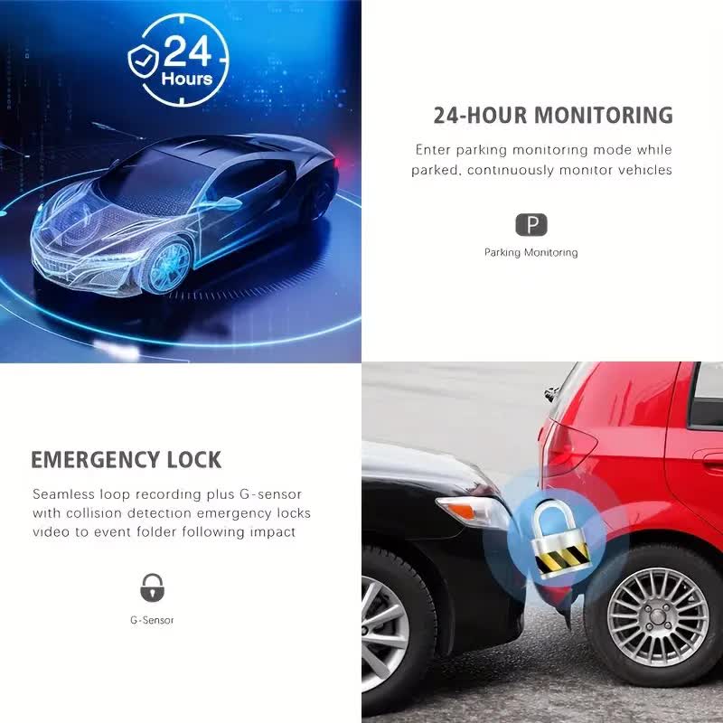 Car recorder with dual recording function | Front and rear cameras | Front camera 1080P & Internal camera 720P, 170° wide-angle, night vision function, small — image 3