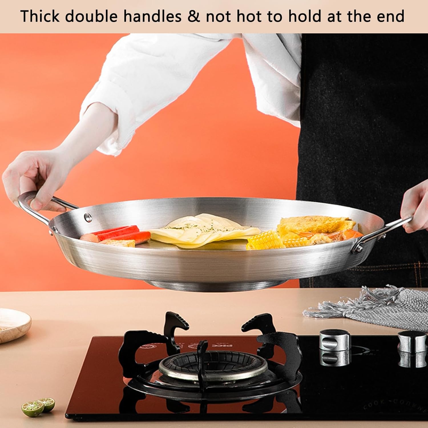 38cm Multifunctional Grill Pan with Double Handles - Silver - Suitable for Induction Gas and Barbecue - Camping Cooking Pan โ image 4