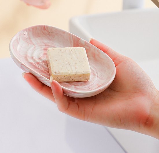 Soap Dish - Ceramic Soap Dish - Non-slip Marble Soap Dish - Bathroom Soap Holder - Suitable for Bathroom, Shower, Kitchen, and Travel - Pink — image 4