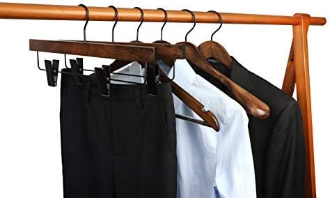 TOPIA HANGER Pants Hangers, Wooden Skirt Hangers with Adjustable Metal Clips, Premium Retro Finish and 360° Swivel Black Hook, Jean Hangers for Closet,10 Pack — image 6