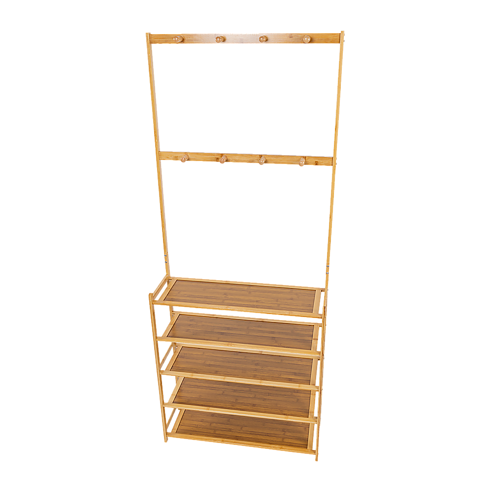 Large Wooden 5 Tiers Hat Coat Stand Clothes Shoe Rack Hanger Hooks Shelf Storage โ image 4
