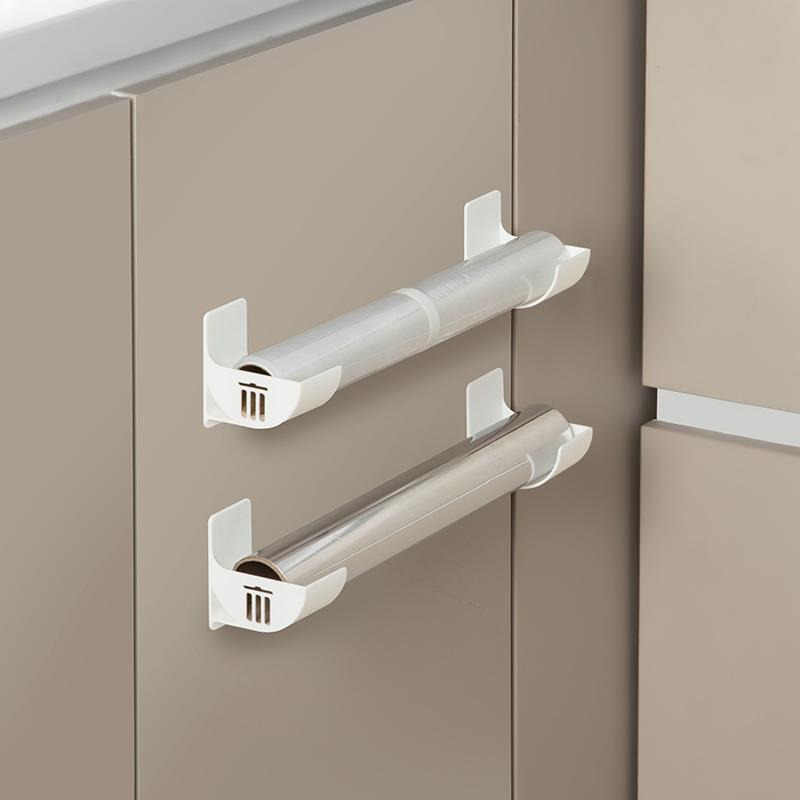 White 10 Pairs Self-Adhesive Wall Mount Storage Holders - Drill-Free Plastic Organiser Racks for Garbage Bags Cling Wrap & Umbrellas - Rental Friendly Kitchen