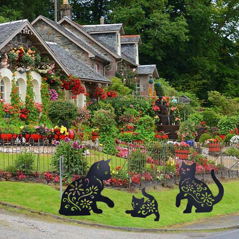 Cat Metal Stake Decorative Garden Stakes Black Cat Silhouette Garden Statues for Yard Outdoor Lawn Patios Garden Decoration — image 2