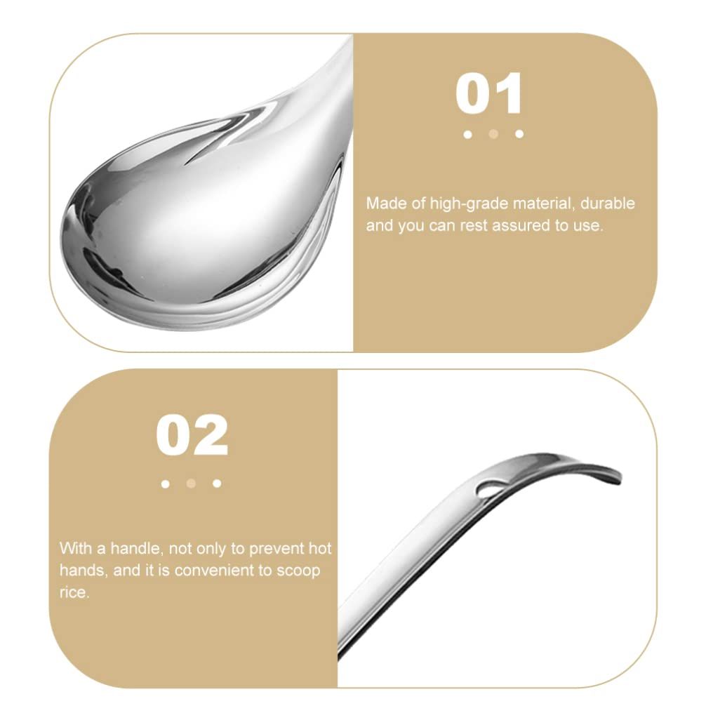 Stainless Steel Soup Spoon Ladle: 2pcs Metal Silver Rice Spoons Long Handle Dinner Spoons for Ramen Pho Wonton Dumpling Miso โ image 5