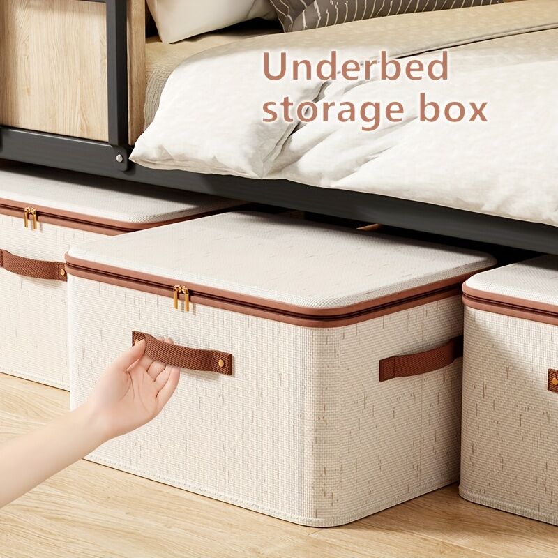 42L Double Zipper Storage Box with Faux Leather Handles | Large Capacity Lidded Basket, Perfect for Storing Clothes, Bedding, and Moving — Ideal for Bedrooms — image 3