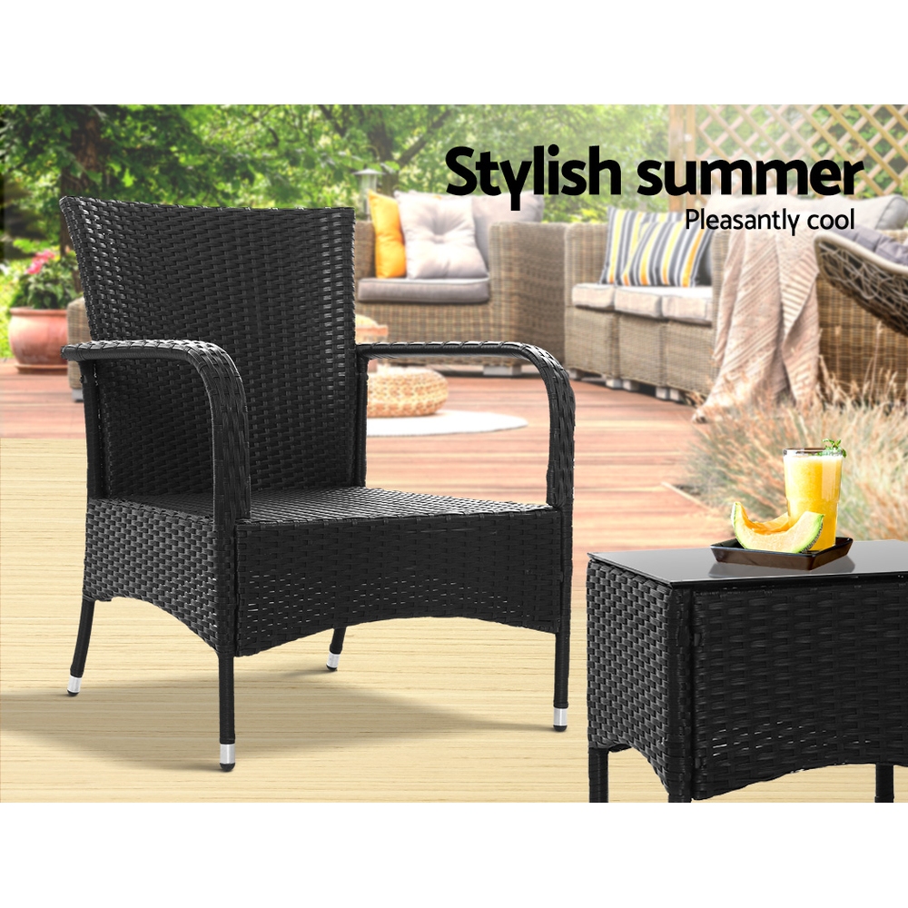 Gardeon 3PC Outdoor Bistro Set Patio Furniture Wicker Setting Chairs Table Luca โ image 5