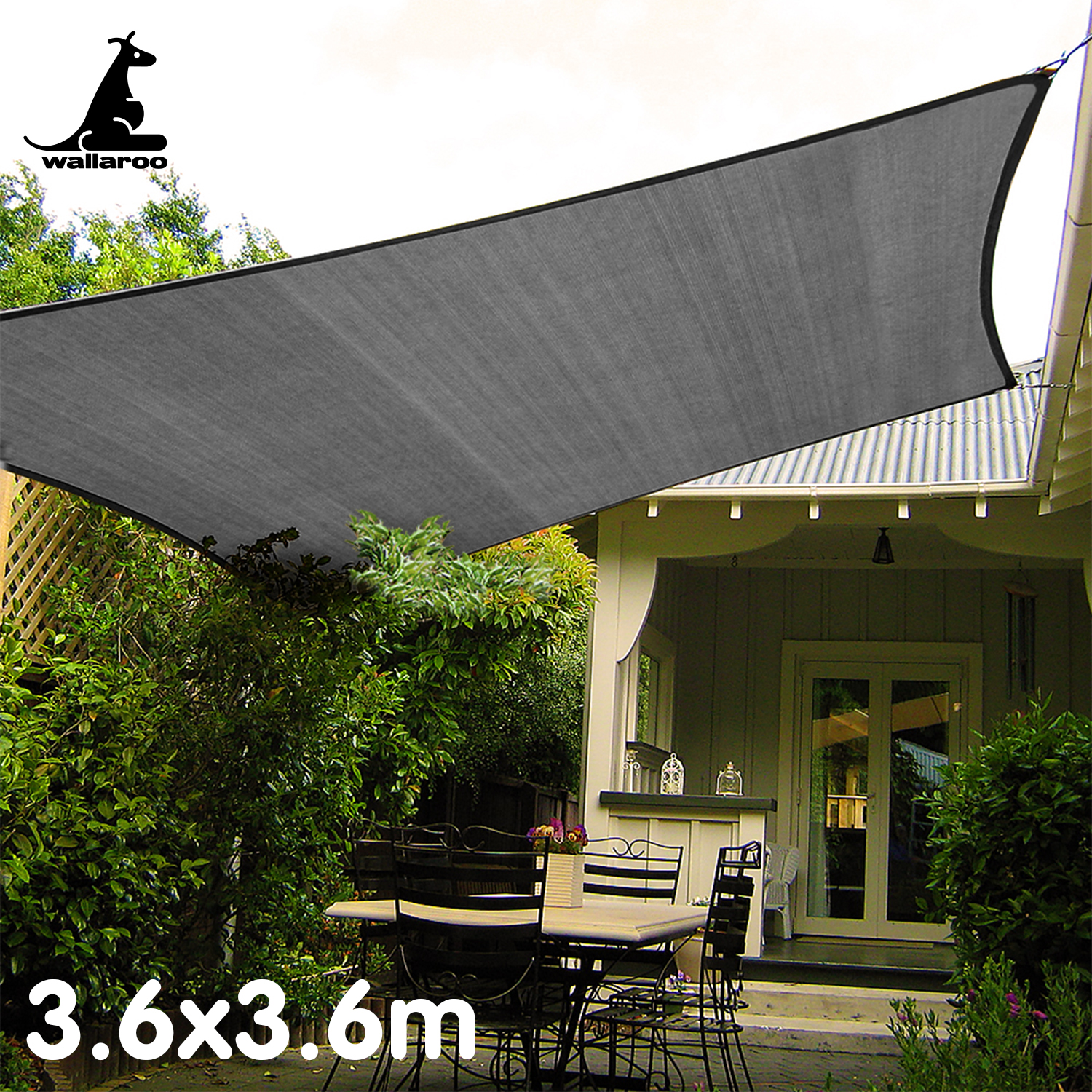 Wallaroo Outdoor Sun Shade Sail Canopy Grey Square 3.6 x 3.6M โ image 6