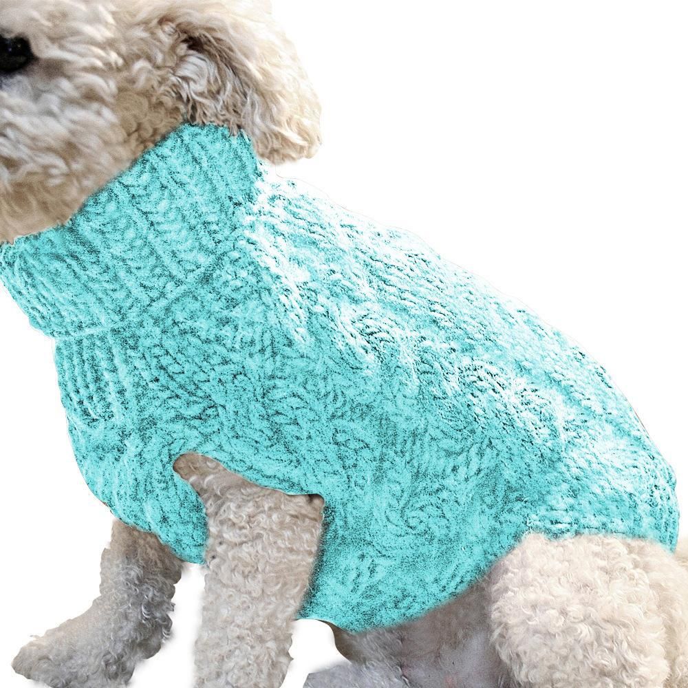 Pet Dog Sweater Pet Turtleneck Knitting Sweater Winter Warmer Clothes Pet Pullover Knitwear - Blue