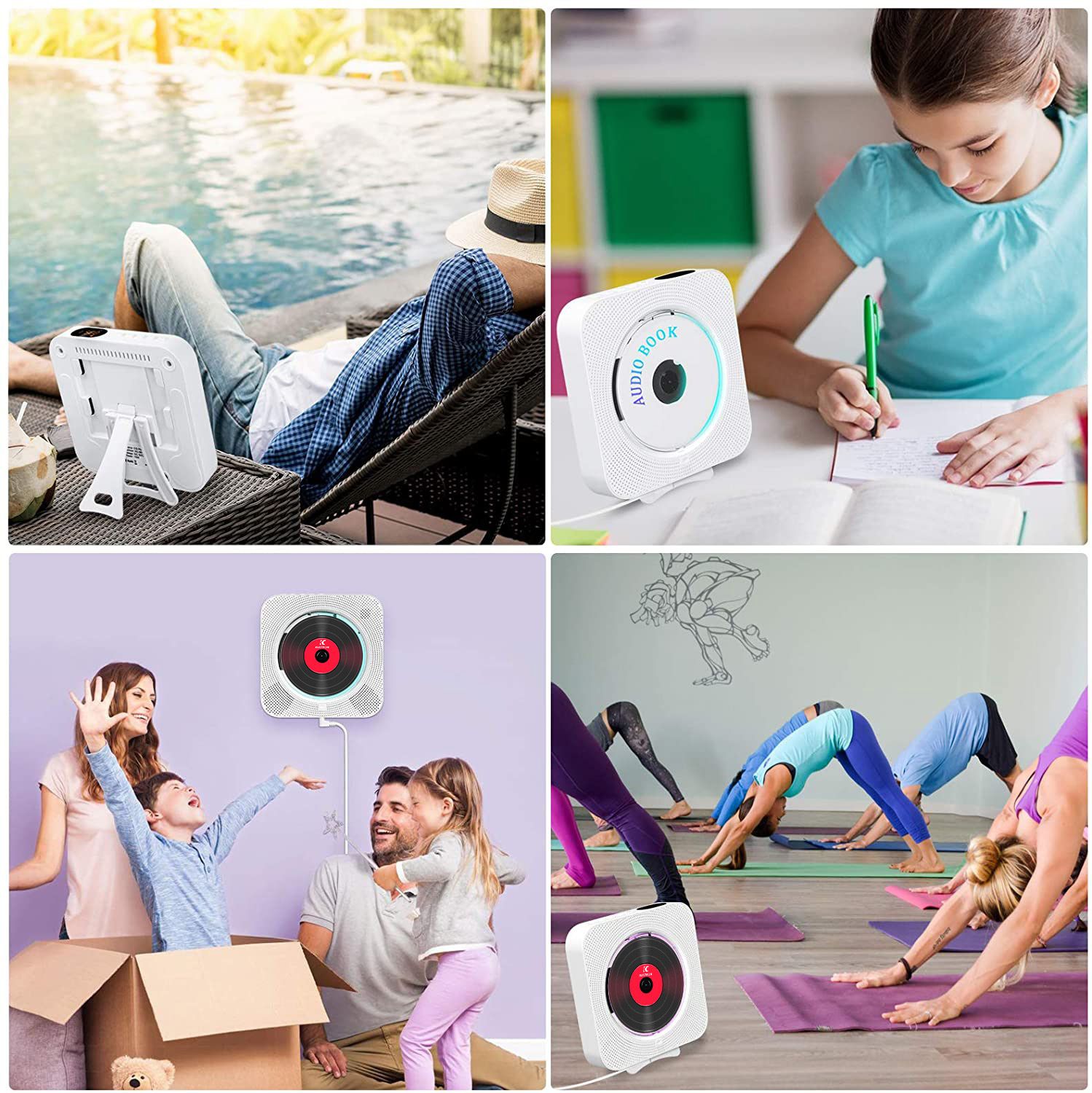 (white)Bluetooth Portable Home CD Music Player with Remote Control, Timer, Built-in Speakers and LED Display - FM Radio — image 3