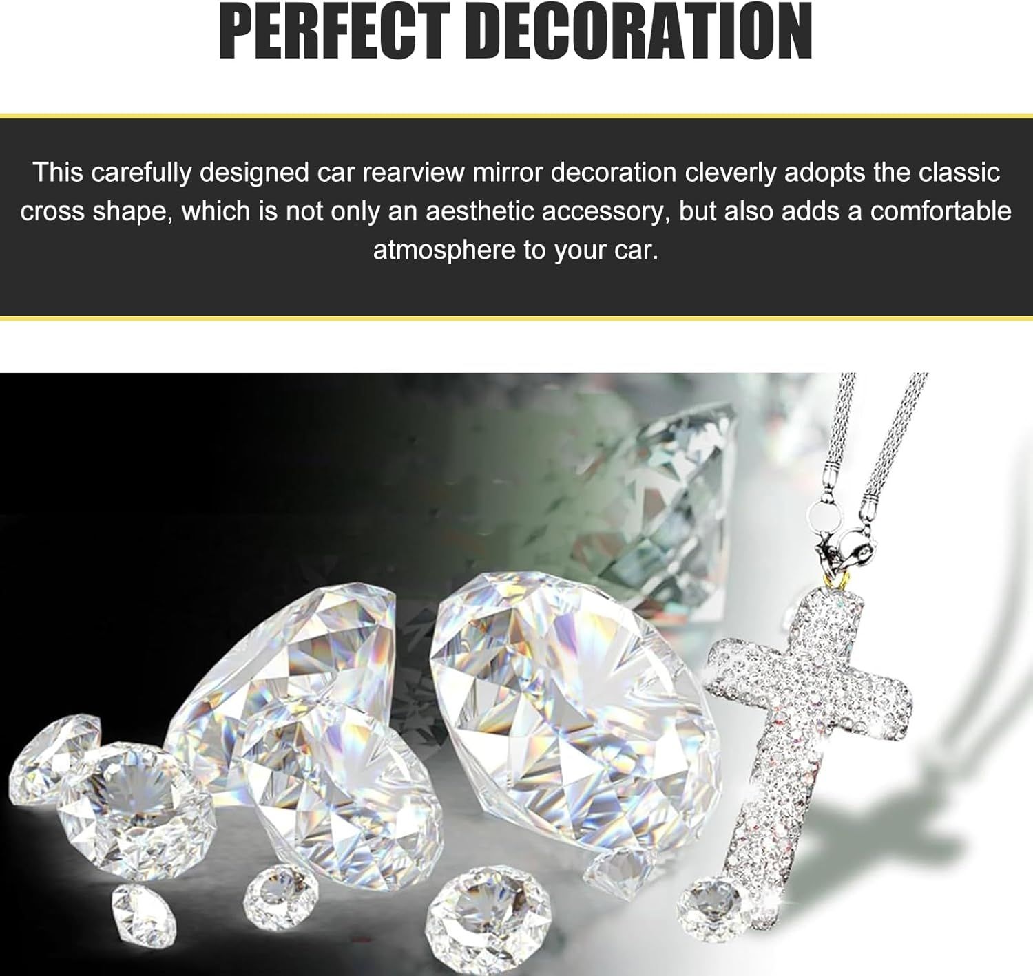 Car Hanging Ornament, Bling Cross Faith Pendant, Rhinestones-Embedded Rust-Proof Hip Hop Rearview Mirror Decoration Charm, Universal Personality Interior — image 5