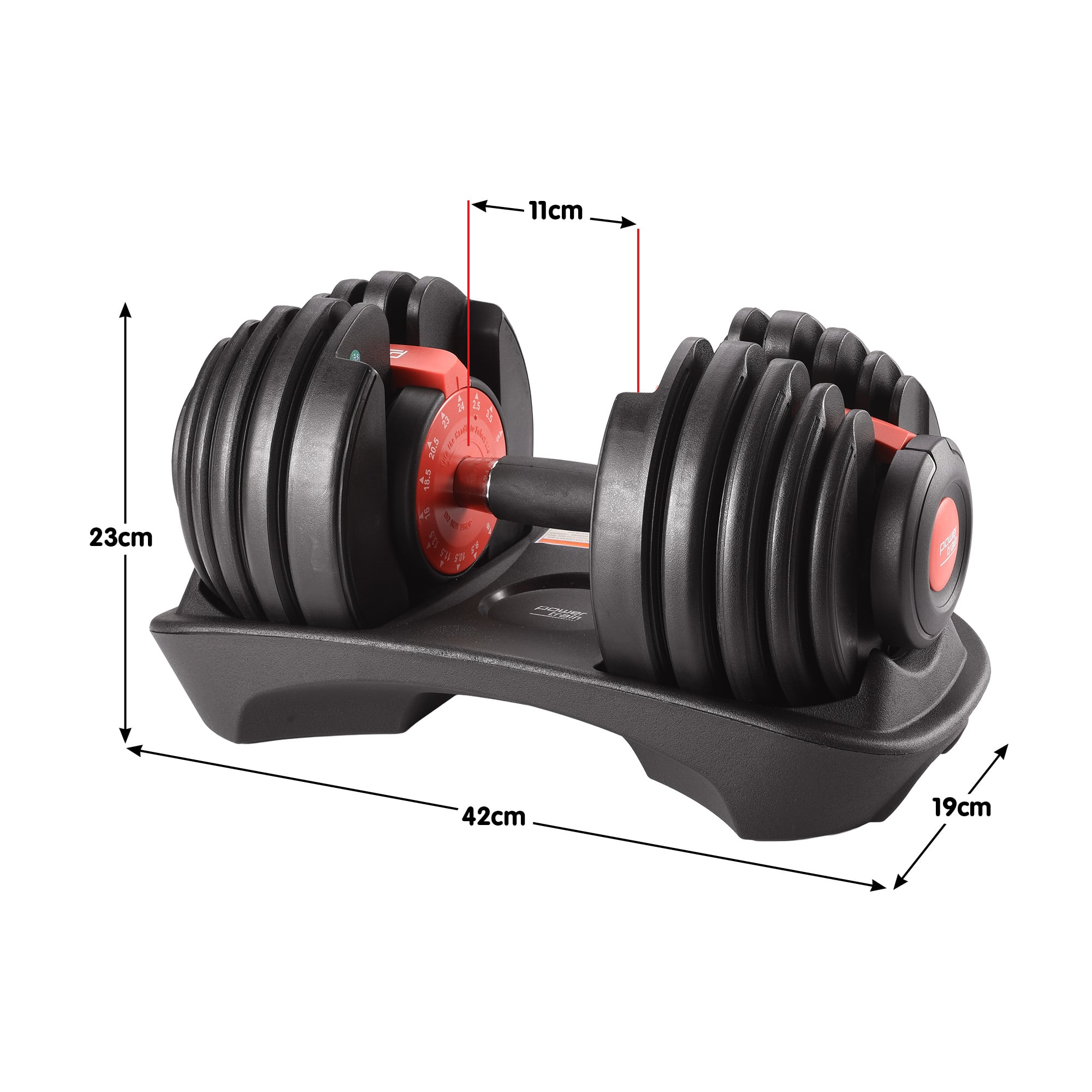Powertrain 24kg Adjustable Dumbbell Home Gym Exercise Weights Free Workout Red — image 3