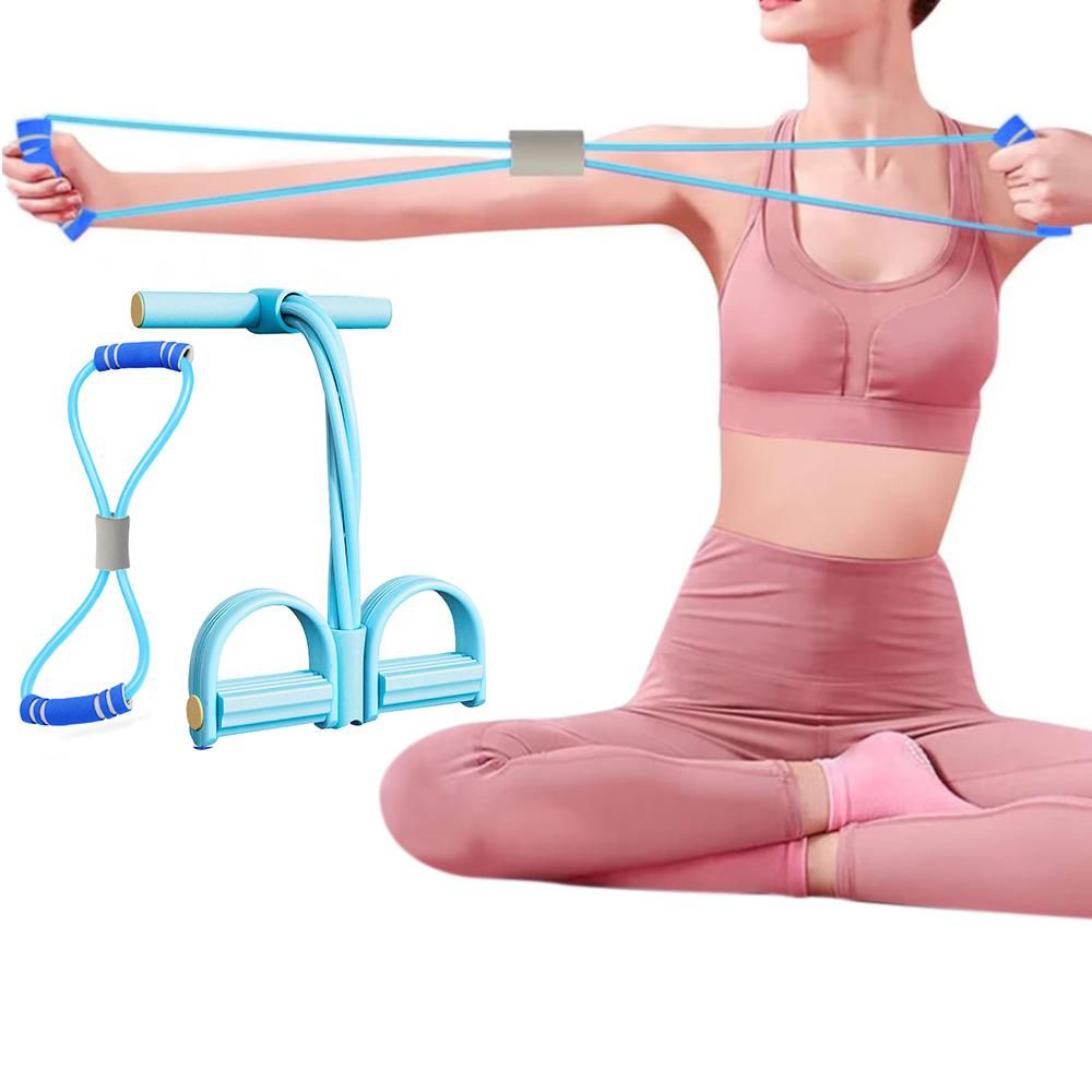 6 Tube Pedal Ankle Puller Fitness Exercise Rope with 8 Shape Resistance Band - Blue — image 5