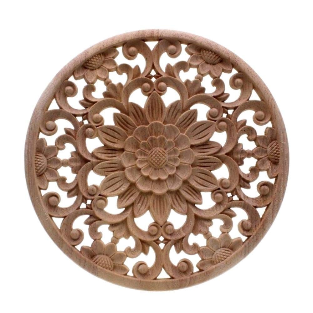art wall hanging,Carved Flower Carving Round Wood Appliques For Furniture Cabinet Unpainted Wooden Mouldings Decal Decorative