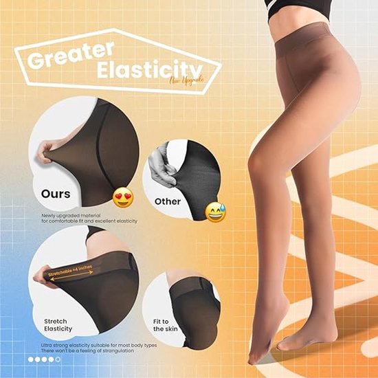2-Pack Women's Thermal Leggings with Fleece Lining - High-Waisted Faux Sheer Tights - Lightweight - Extra Thick - Warm - Women's Leggings - Size M — image 3