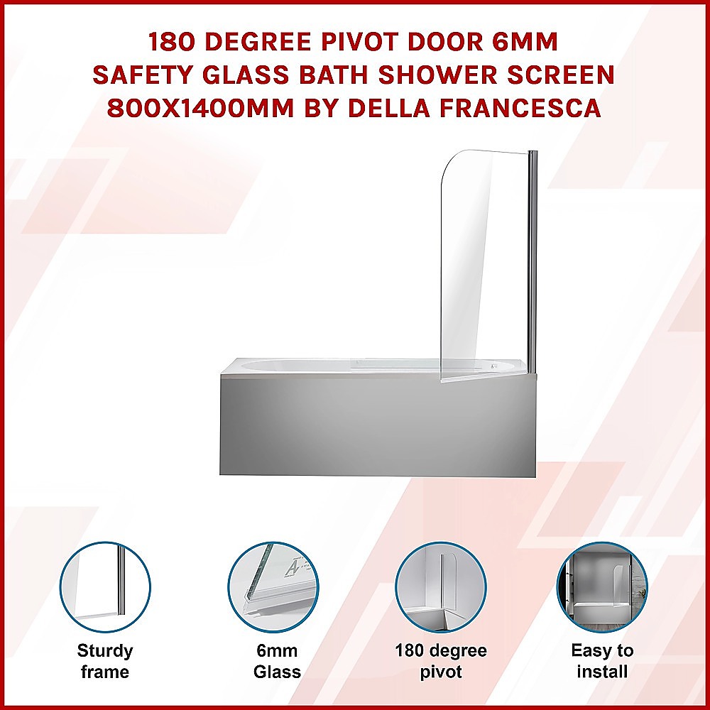 180 Degree Pivot Door 6mm Safety Glass Bath Shower Screen 800x1400mm By Della Francesca — image 3