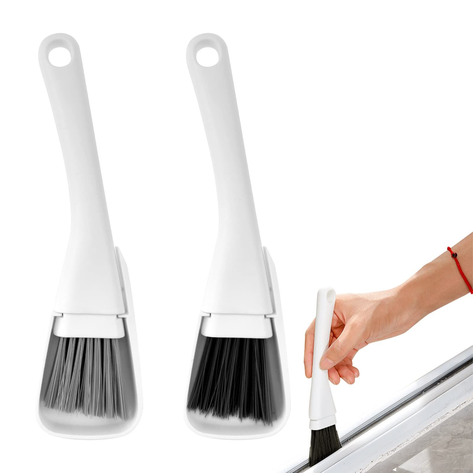 2 Pack Mini Brush and Dustpan Set Conveniently Dust Clean Portable Multi-Functional Cleaning Tools for Key Board Table(Black&Gray)